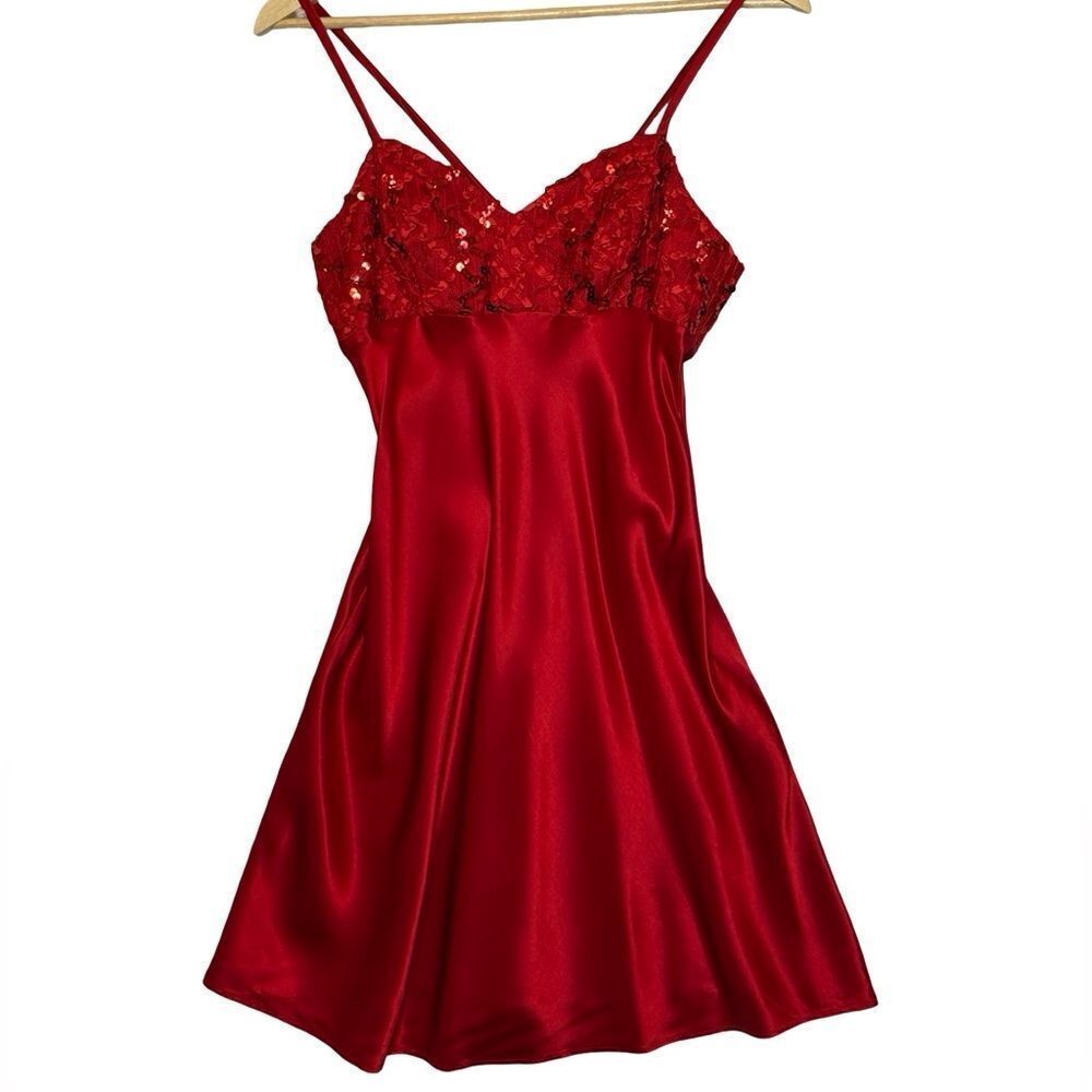 DE-LARU Vintage Red Sequined Mini Slip Dress Size 5/6